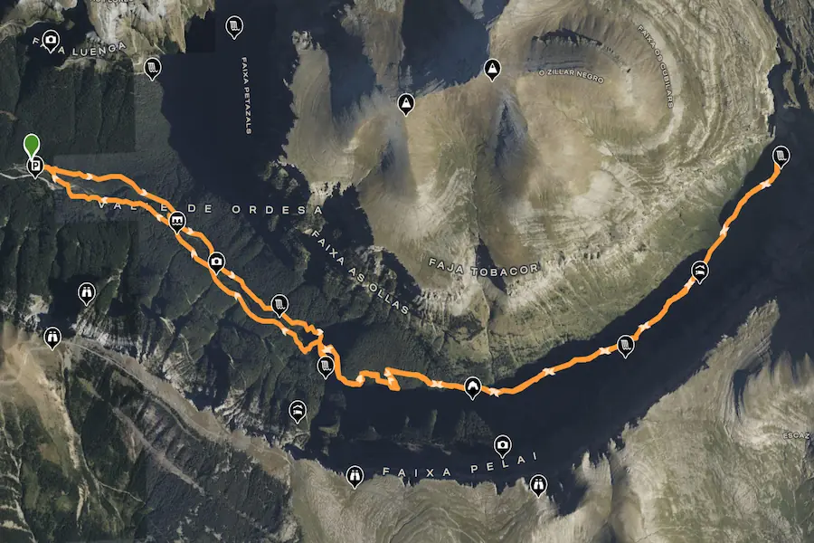 Mapa detallado de la ruta de senderismo hacia la Cascada de la Cola de Caballo