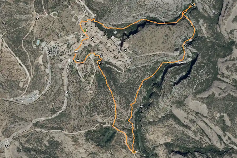 Mapa topográfico y track GPS detallado de la ruta de las pasarelas de Alquézar