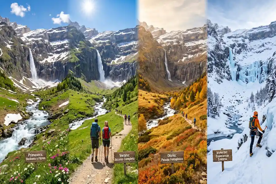 Mejor Época para Hacer la Ruta al Circo de Gavarnie Paisaje despejado del Circo de Gavarnie mostrando las condiciones ideales de la temporada alta