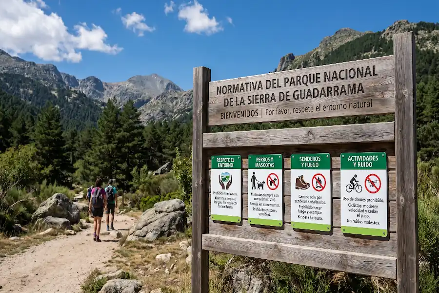 Cartel con la Normativa del Parque Nacional de la Sierra de Guadarrama