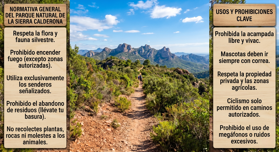Infografía con la normativa y reglamentación para visitantes del Parque Natural de la Sierra Calderona