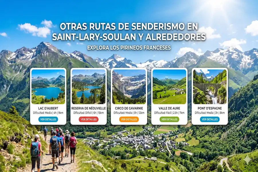 Mapa visual y tarjetas de las mejores rutas de senderismo cerca de Saint-Lary-Soulan