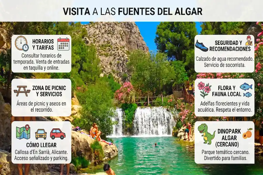 Infografía con los mejores lugares y pueblos que ver cerca de las Fuentes del Algar