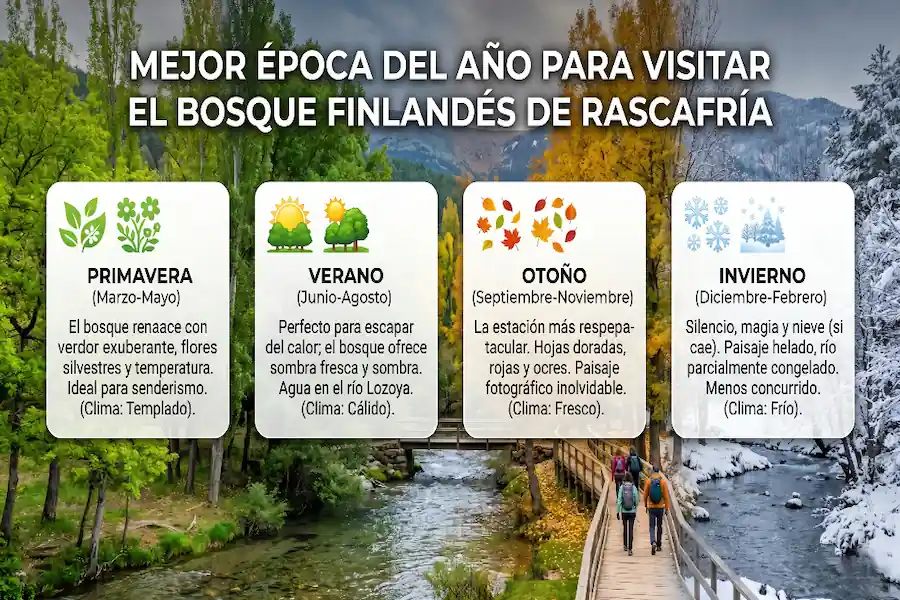 Comparativa de las estaciones del año para visitar el Bosque Finlandés en Rascafría