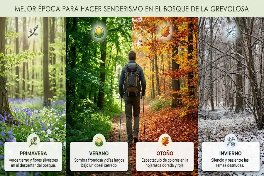 Mejor época para visitar el Bosque de la Grevolosa Paisaje otoñal que muestra la mejor época para hacer senderismo en el majestuoso Bosque de la Grevolosa