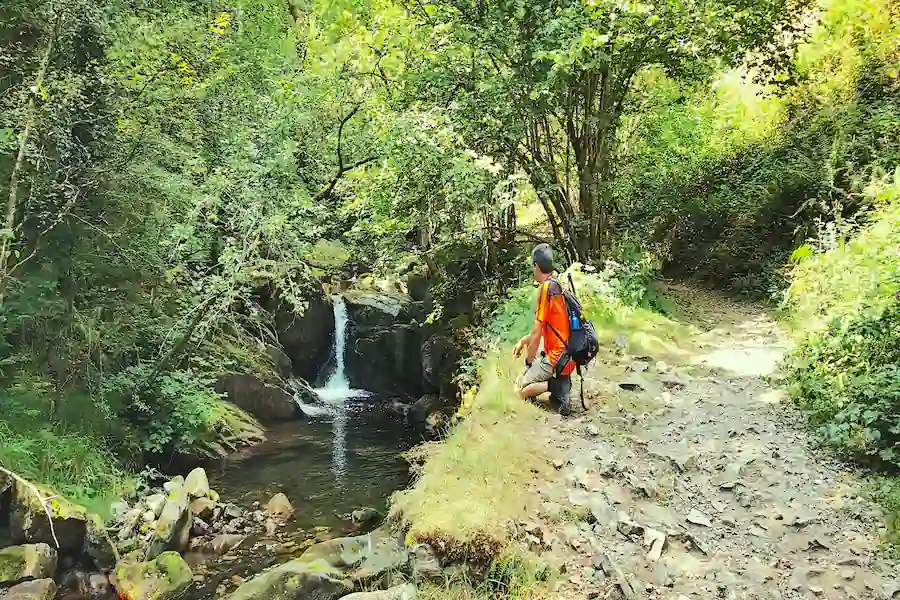 Salto de agua y poza junto al sendero